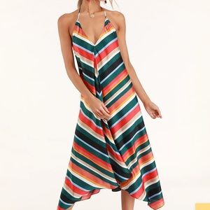 Malia Emerald Green Multi Striped Midi Dress